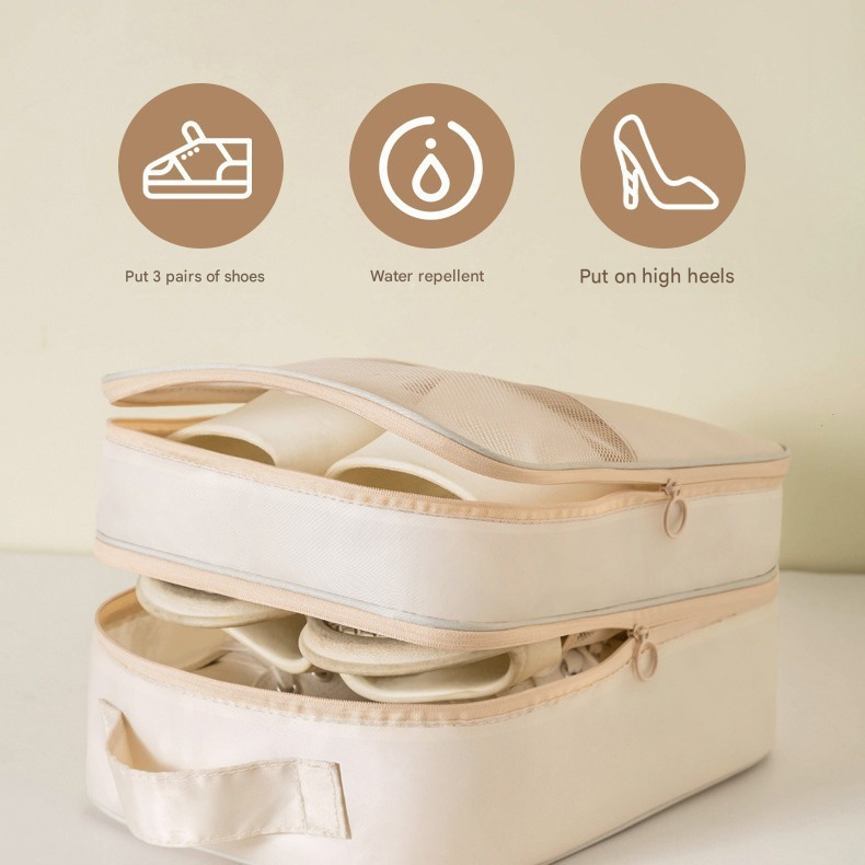 Beige Travel Shoe Bag Portable Luggage Organizer Waterproof Dustproof Shoe Pouch view 5