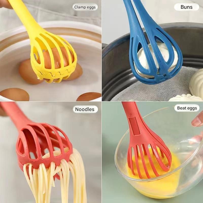 Red 2-Piece 3-in-1 Multi-Functional Egg Whisk & Food Tongs Set view 5