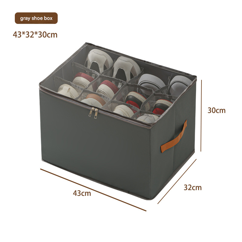 Grey Foldable Fabric Shoe Storage Box with Compartments Dustproof Moistureproof — image 1