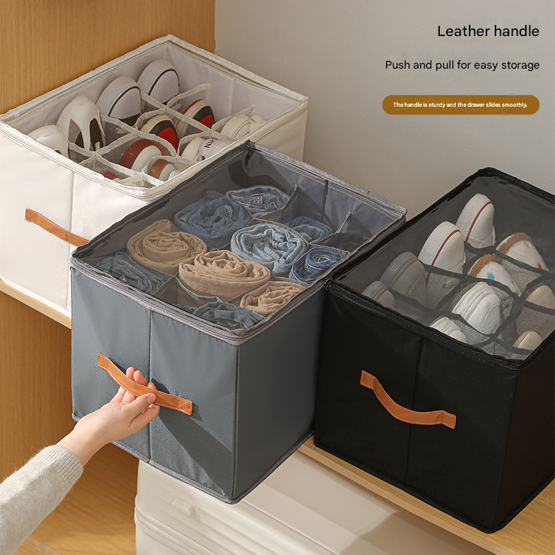 Grey Foldable Fabric Shoe Storage Box with Compartments Dustproof Moistureproof view 2