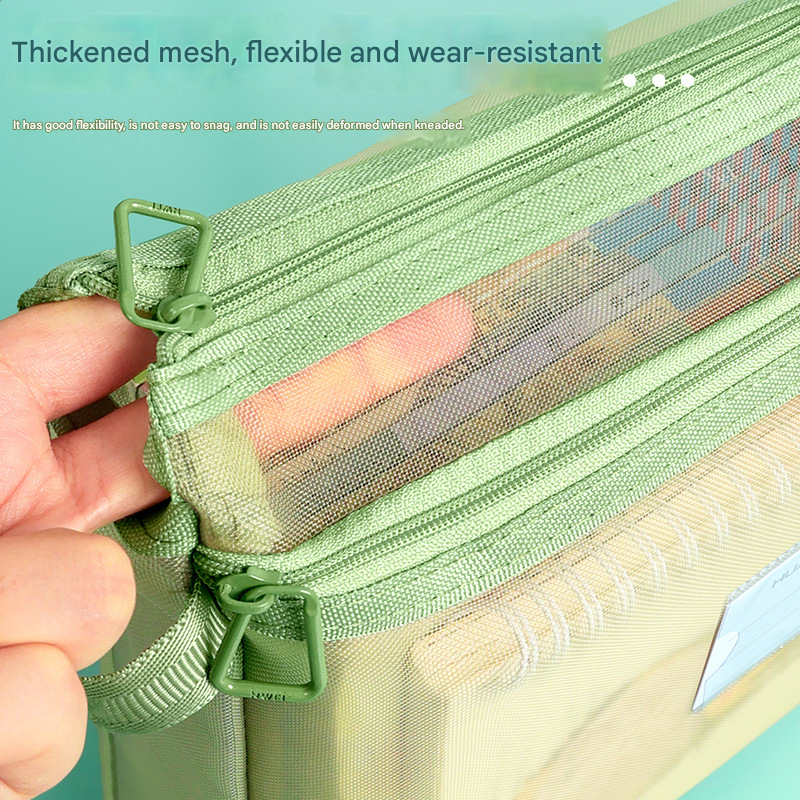 Smoky grey Double Layer Mesh File Bag with Handle Large Capacity Student view 4