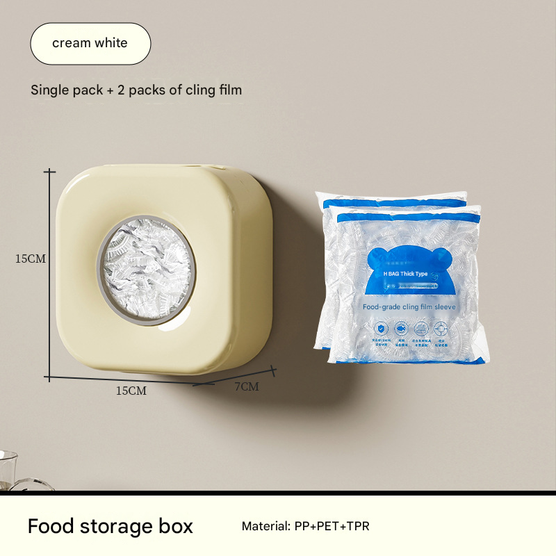 Cream white Wall Mounted Plastic Wrap Dispenser Storage Box with 200