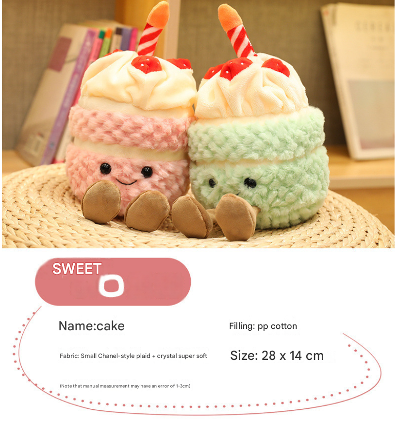 Light brown Cute Birthday Cake Plush Toy Strawberry Layered Cake Pillow view 2