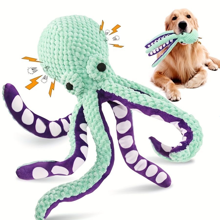 2-Pack Green Plush Octopus Dog Toy with Squeaker - Interactive Chew Toy for Small