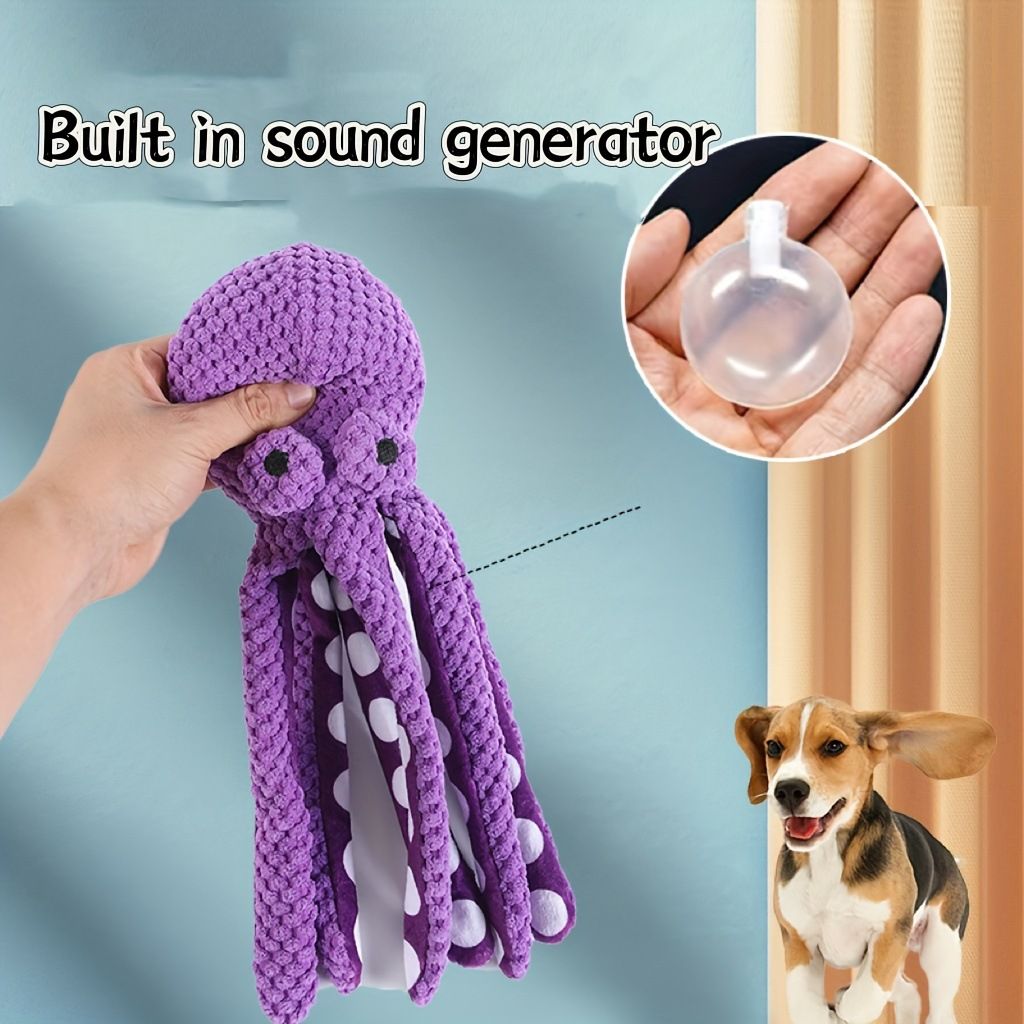 2-Pack Purple Plush Octopus Dog Toy with Squeaker - Interactive Chew Toy for Small view 2