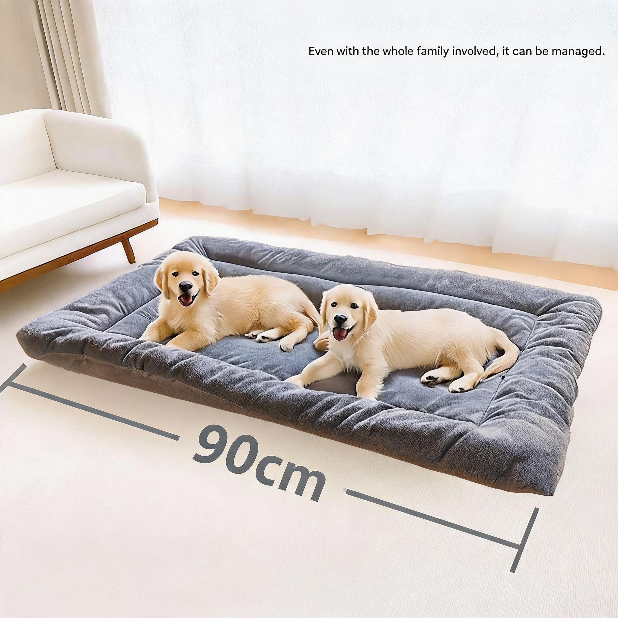 Grey Large Plush Dog Bed - Extra Thick Winter Warmth