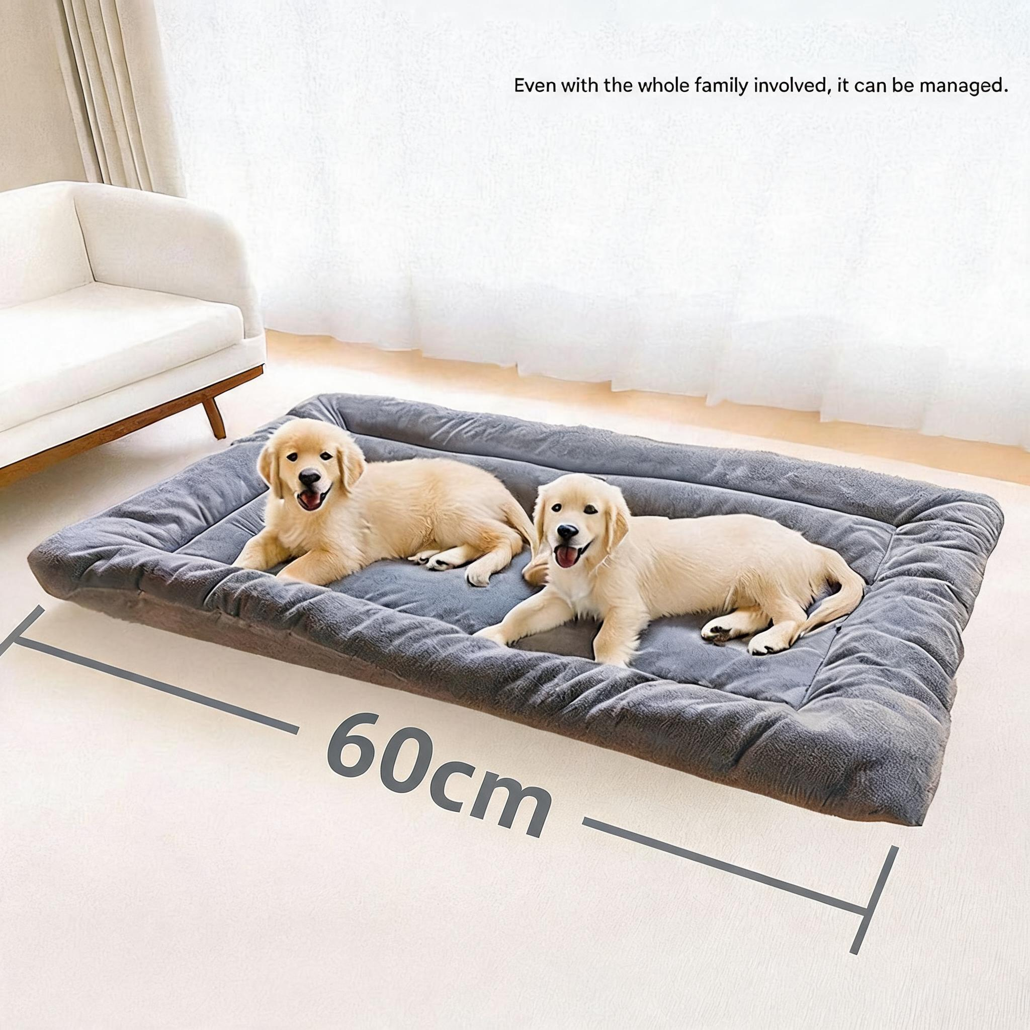 Grey Large Plush Dog Bed - Extra Thick Winter Warmth