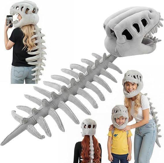 80CM Green Funny Dinosaur Skeleton Plush Headwear – Quirky Bone Fossil Plushie view 2