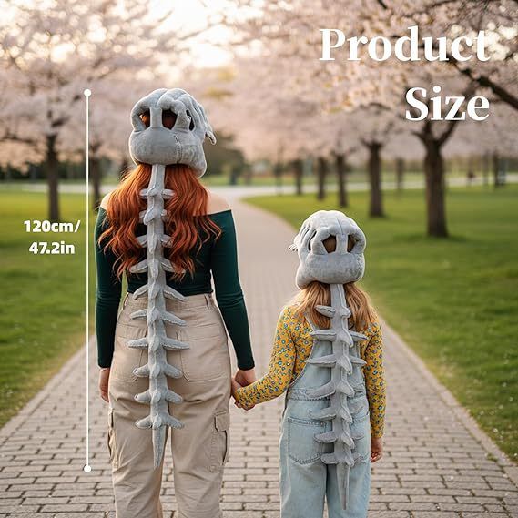 80CM Green Funny Dinosaur Skeleton Plush Headwear – Quirky Bone Fossil Plushie view 4