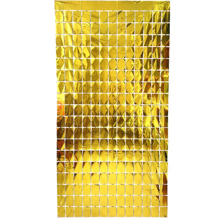 Gold 3D Shimmer Foil Fringe Square Cube Curtain (2 PCS) – 1m x 2m view 3