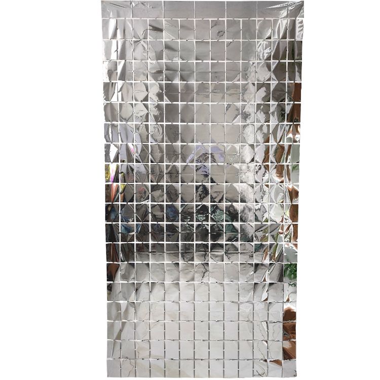 Silver 3D Shimmer Foil Fringe Square Cube Curtain (2 PCS) – 1m x 2m view 3