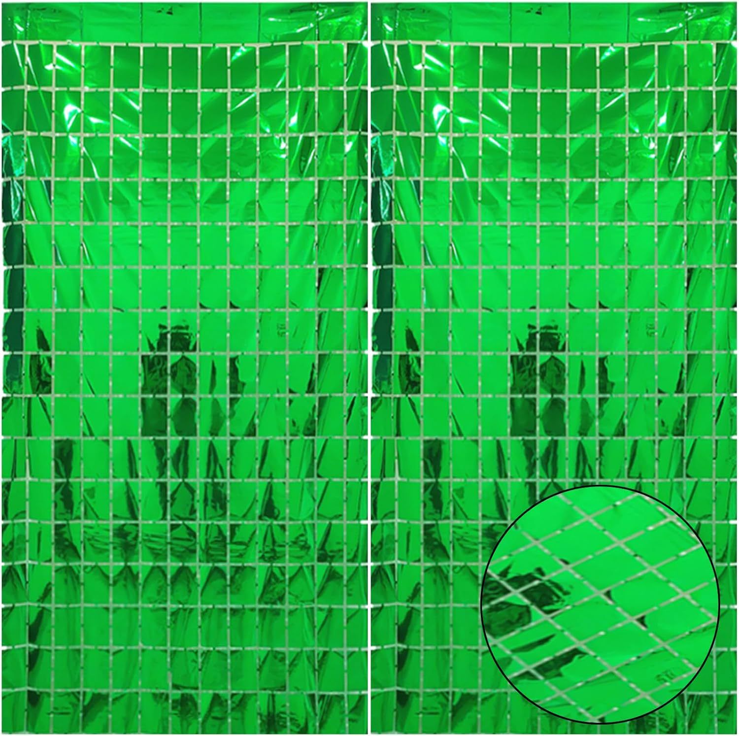 Green 3D Shimmer Foil Fringe Square Cube Curtain (2 PCS) – 1m x 2m