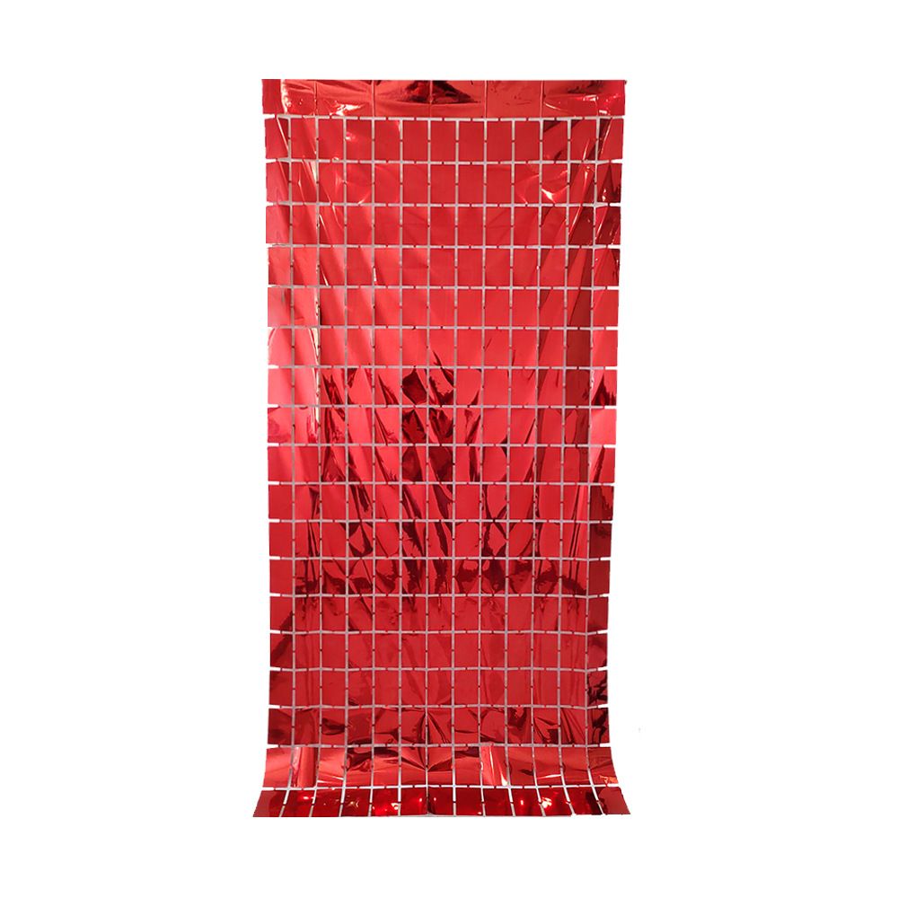Red 3D Shimmer Foil Fringe Square Cube Curtain (2 PCS) – 1m x 2m Self-Adhesive view 3