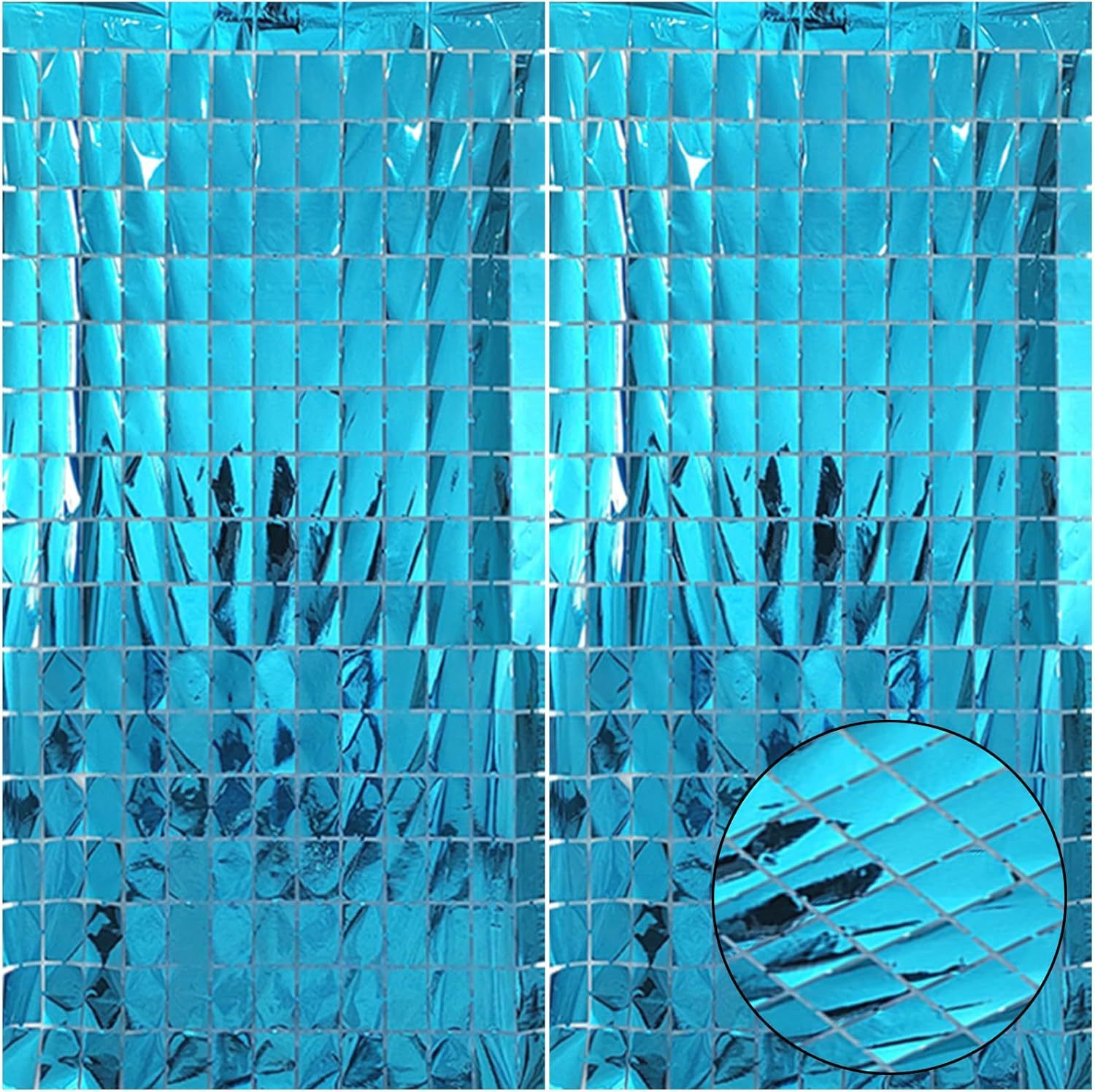 Blue 3D Shimmer Foil Fringe Square Cube Curtain (2 PCS) – 1m x 2m