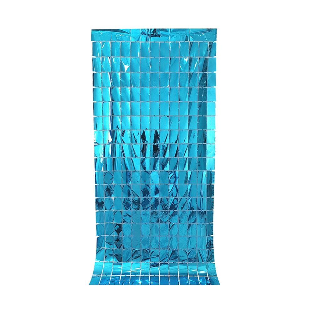 Blue 3D Shimmer Foil Fringe Square Cube Curtain (2 PCS) – 1m x 2m view 2