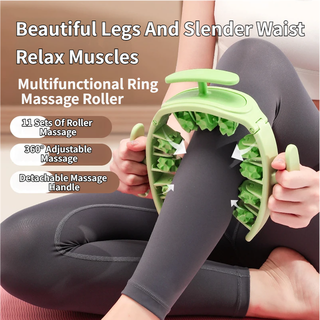 Pink and White Multifunctional Ring Massage Roller with Detachable Handles view 2