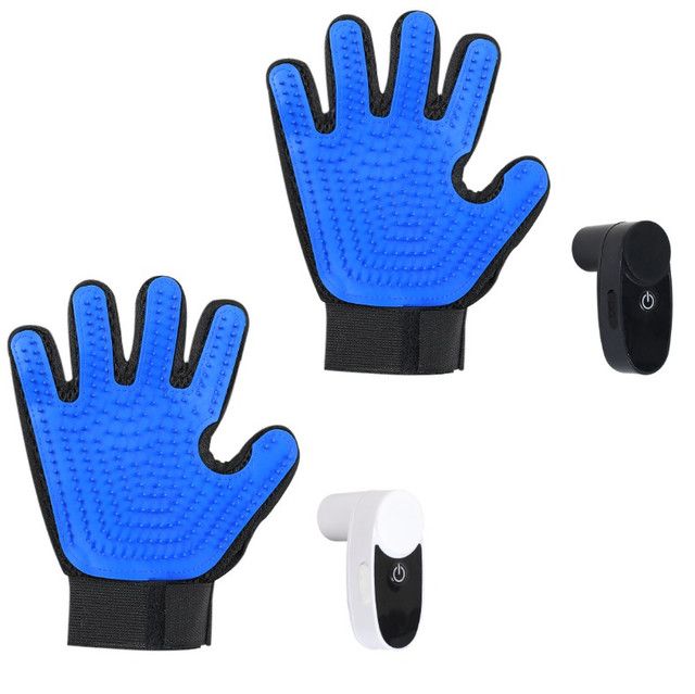 2PCS Black Blue Pet Grooming Spray Glove with White & Black Detachable Typec