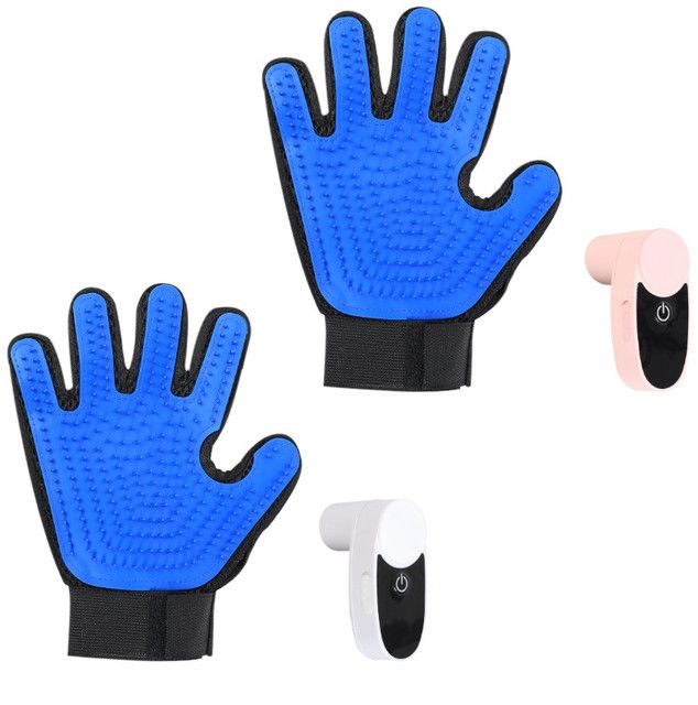 2PCS Black Blue Pet Grooming Spray Glove with Pink & White Detachable Typec