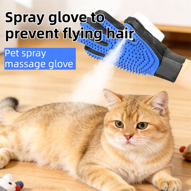 2PCS Black Blue Pet Grooming Spray Glove with Pink & White Detachable Typec view 2