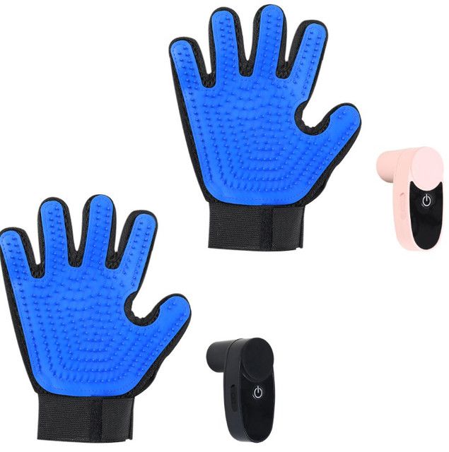 2PCS Black Blue Pet Grooming Spray Glove with Pink & Black Detachable Typec