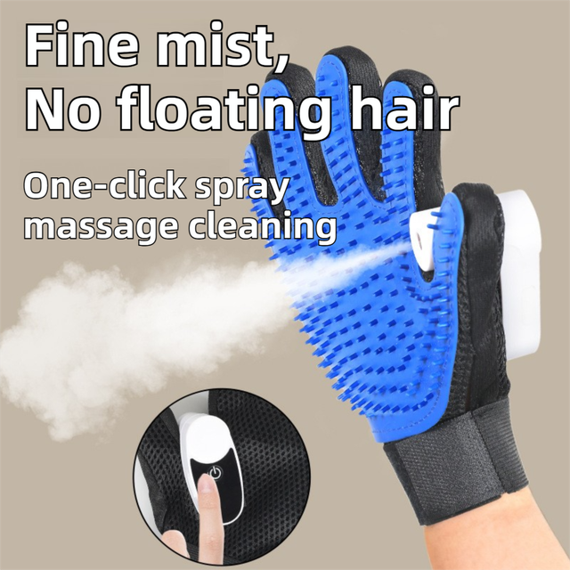 2PCS Black Blue Pet Grooming Spray Glove with Pink & Black Detachable Typec view 3