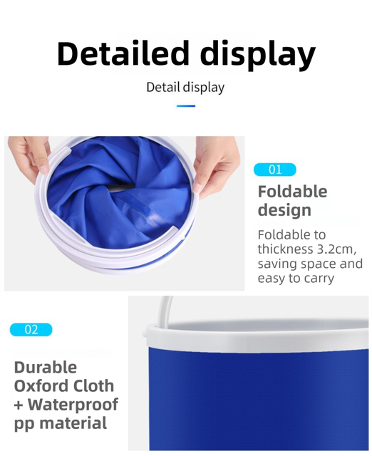 20L Foldable Oxford Fabric Car Wash Bucket with EVA Waterproof Lining & Zipper view 5