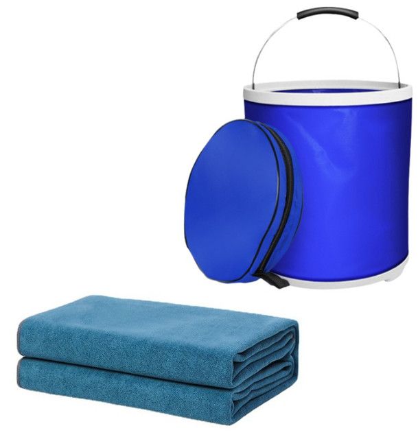 Blue Microfiber Car Cleaning Towel (35 x 75 CM) and 20L Foldable Self Standing