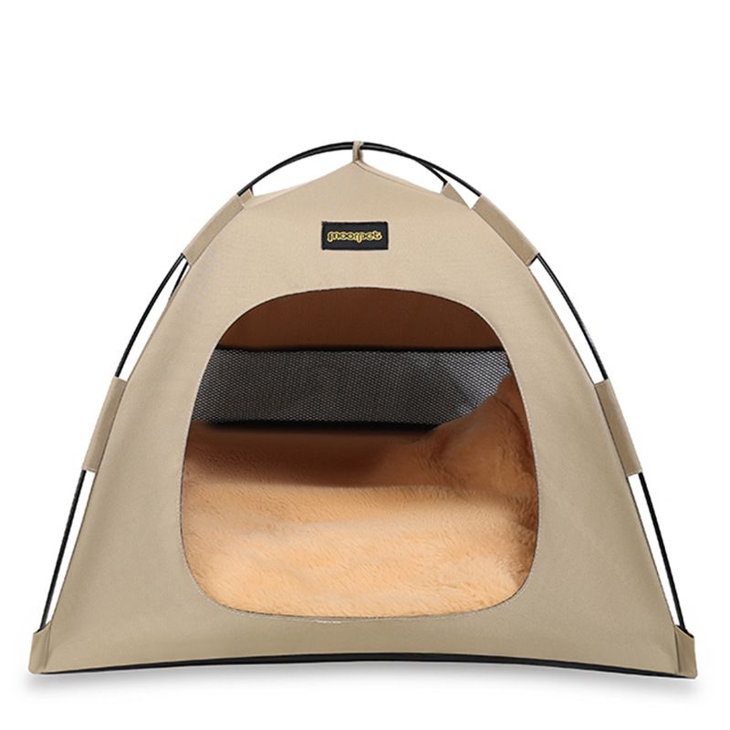 Khaki All-Weather Portable Pet Tent with Dual-Sided Cushion & Insect-Proof