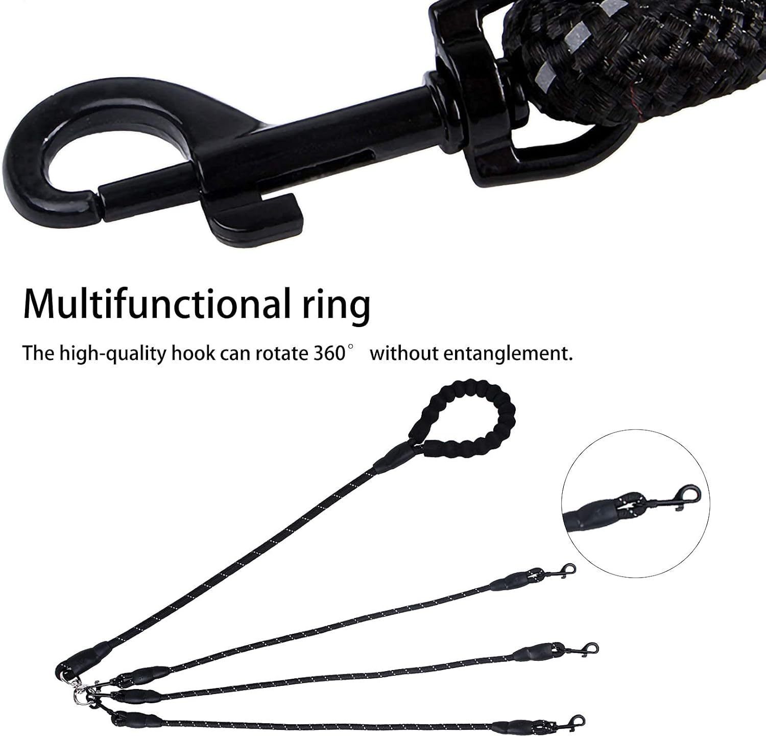 Red 3-in-1 No-Tangle Dog Leash for 1-3 Small Large Dogs – Heavy Duty 360° view 4