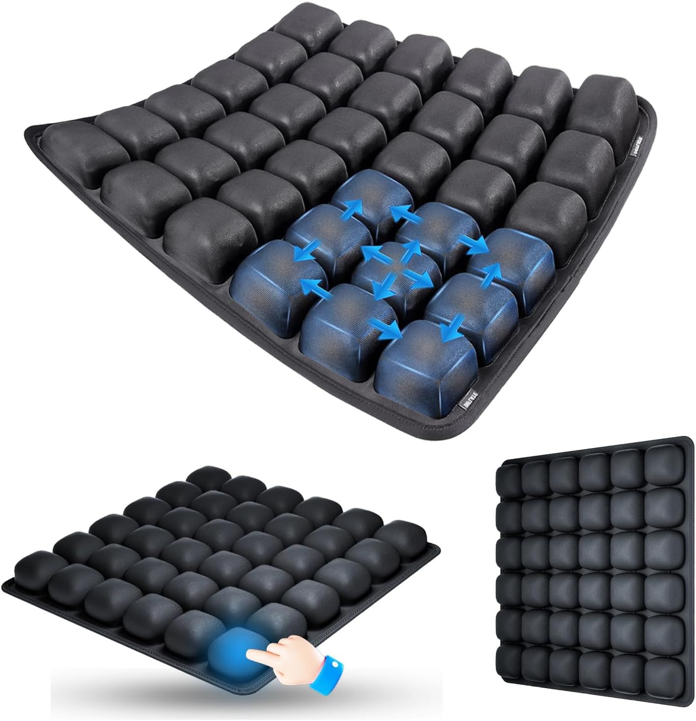 Black Portable 3D Aircell Travel Inflatable Seat Cushion with Built-in Pump