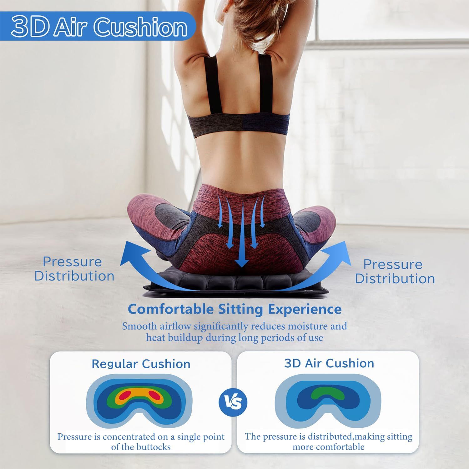 Dark Grey Portable 3D Aircell Travel Inflatable Seat Cushion with Built-in view 3