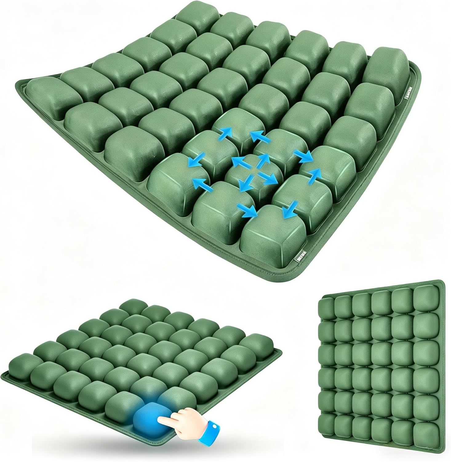 Dark Green Portable 3D Aircell Travel Inflatable Seat Cushion with Built-in view 2
