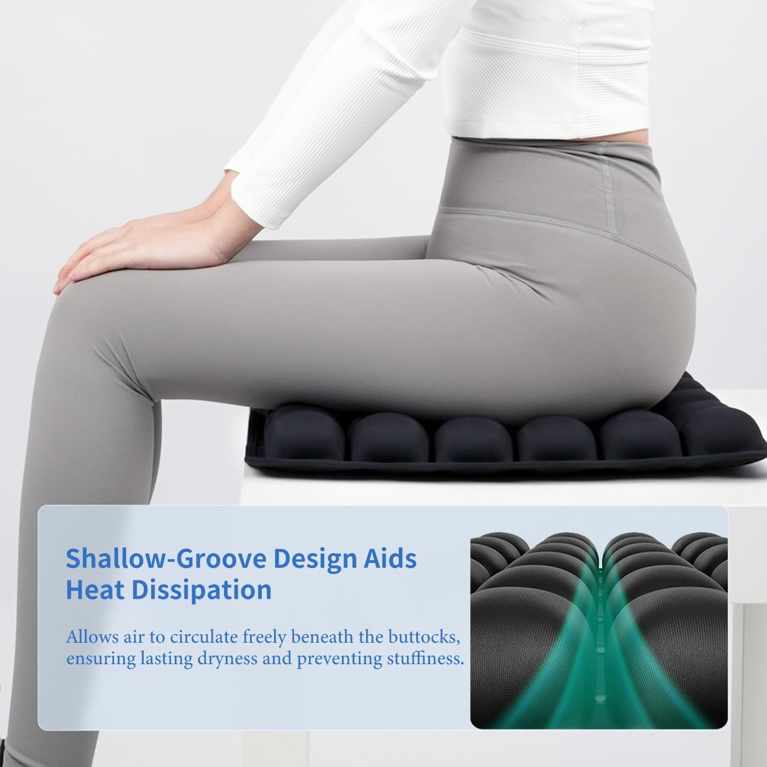 Dark Green Portable 3D Aircell Travel Inflatable Seat Cushion with Built-in view 5