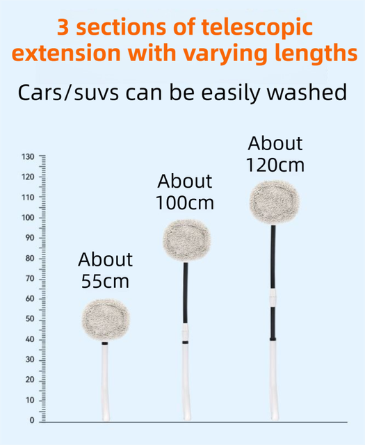 Professional Telescopic(55-120cm) Car Microfiber Wash Mop with 2 Brush Cover view 3