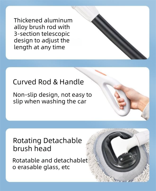 Professional Telescopic(55-120cm) Car Microfiber Wash Mop with 2 Brush Cover view 7