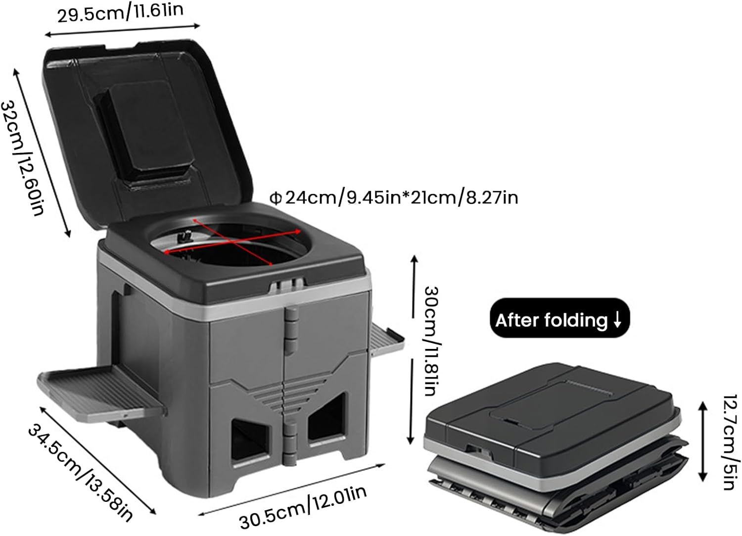 Portable Travel Toilet with Integrated Dual Storage Wings & Odor-Proof Lid view 2