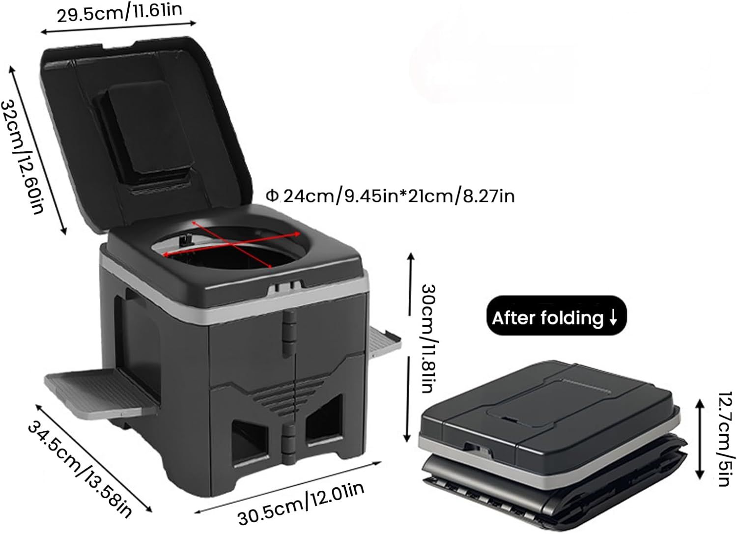 Portable Travel Toilet with Integrated Dual Storage Wings & Odor-Proof Lid view 2