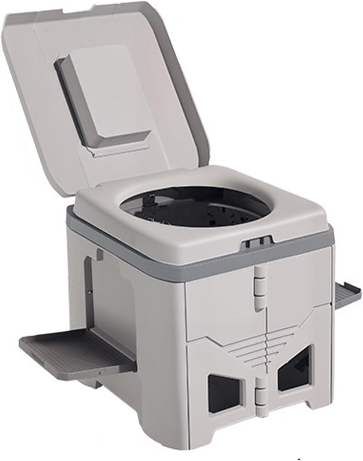 Portable Travel Toilet with Integrated Dual Storage Wings & Odor-Proof Lid