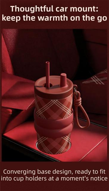 Beige British Equestrian Plaid 710ML Insulated Travel Mug with Dual-Drink Lid view 7