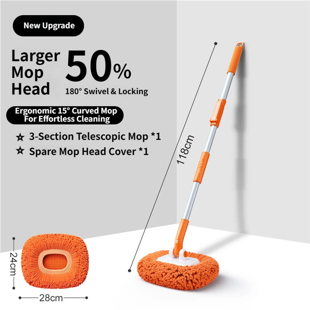 Orange 21° Curved Car Wash Mop and Snow Scraper with 180°Rotating Detachable