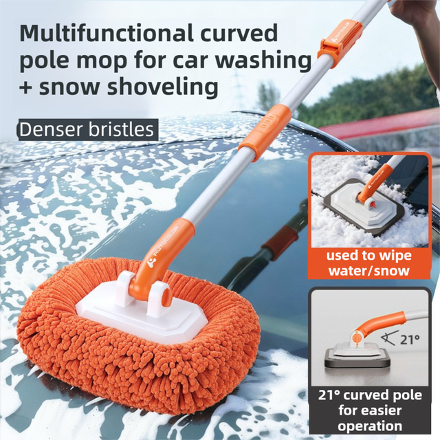 Orange 21° Curved Car Wash Mop and Snow Scraper with 180°Rotating Detachable view 2