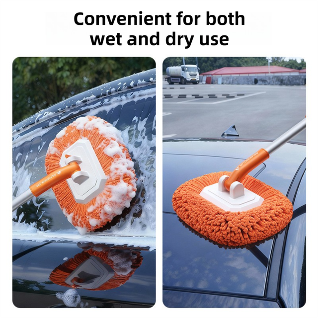 Orange 21° Curved Car Wash Mop and Snow Scraper with 180°Rotating Detachable view 4