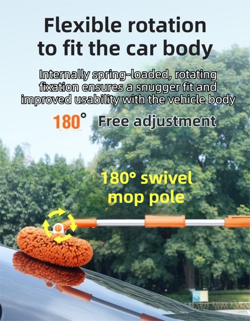 Orange 21° Curved Car Wash Mop and Snow Scraper with 180°Rotating Detachable view 5