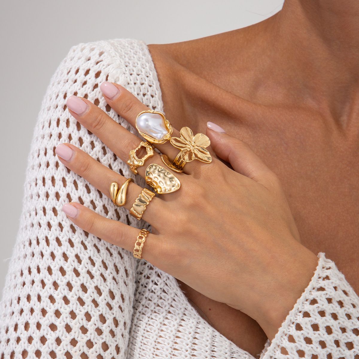 3 Colors Set of 7-Piece Liquid Lava Flower Stacking Open Rings with Imitation