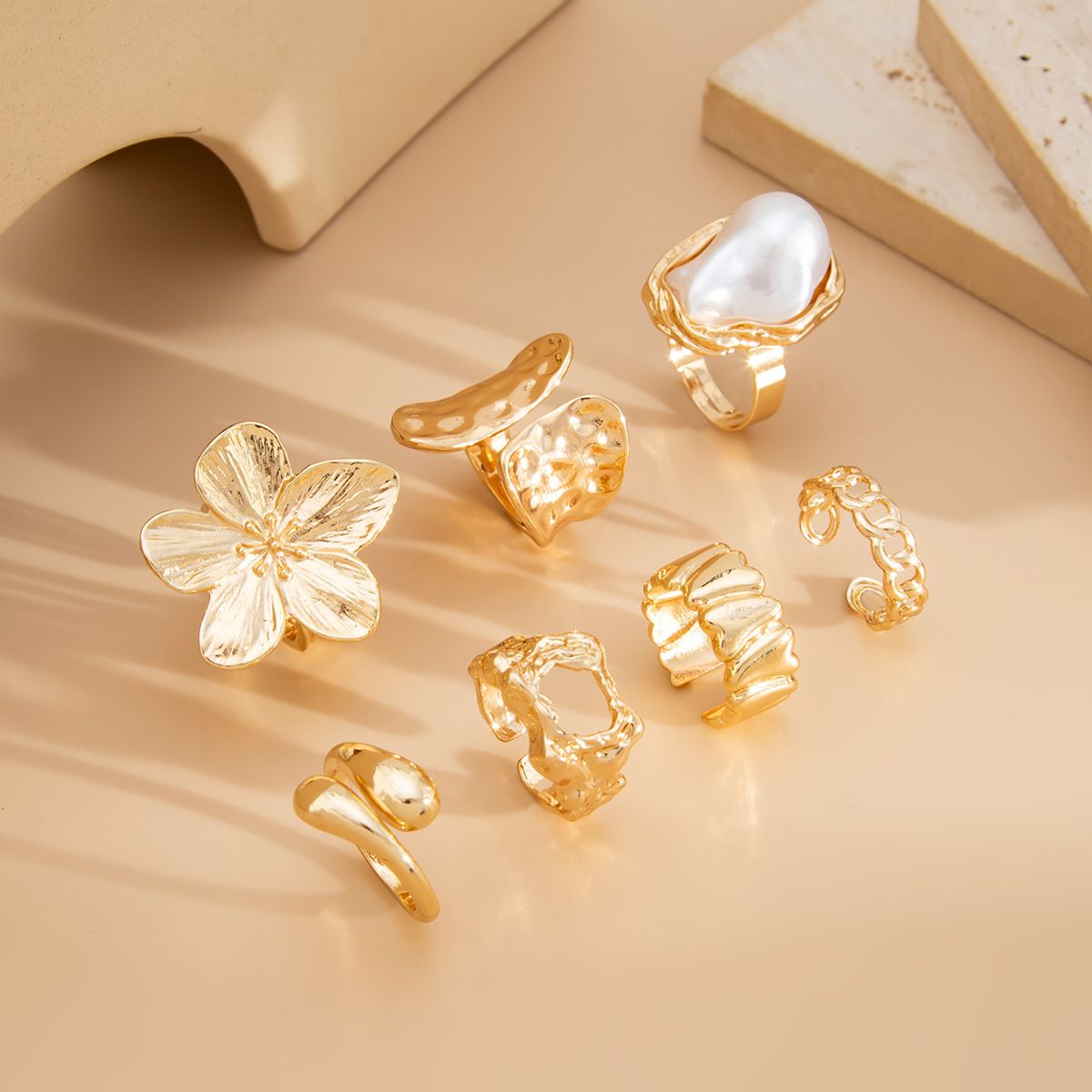 3 Colors Set of 7-Piece Liquid Lava Flower Stacking Open Rings with Imitation view 2