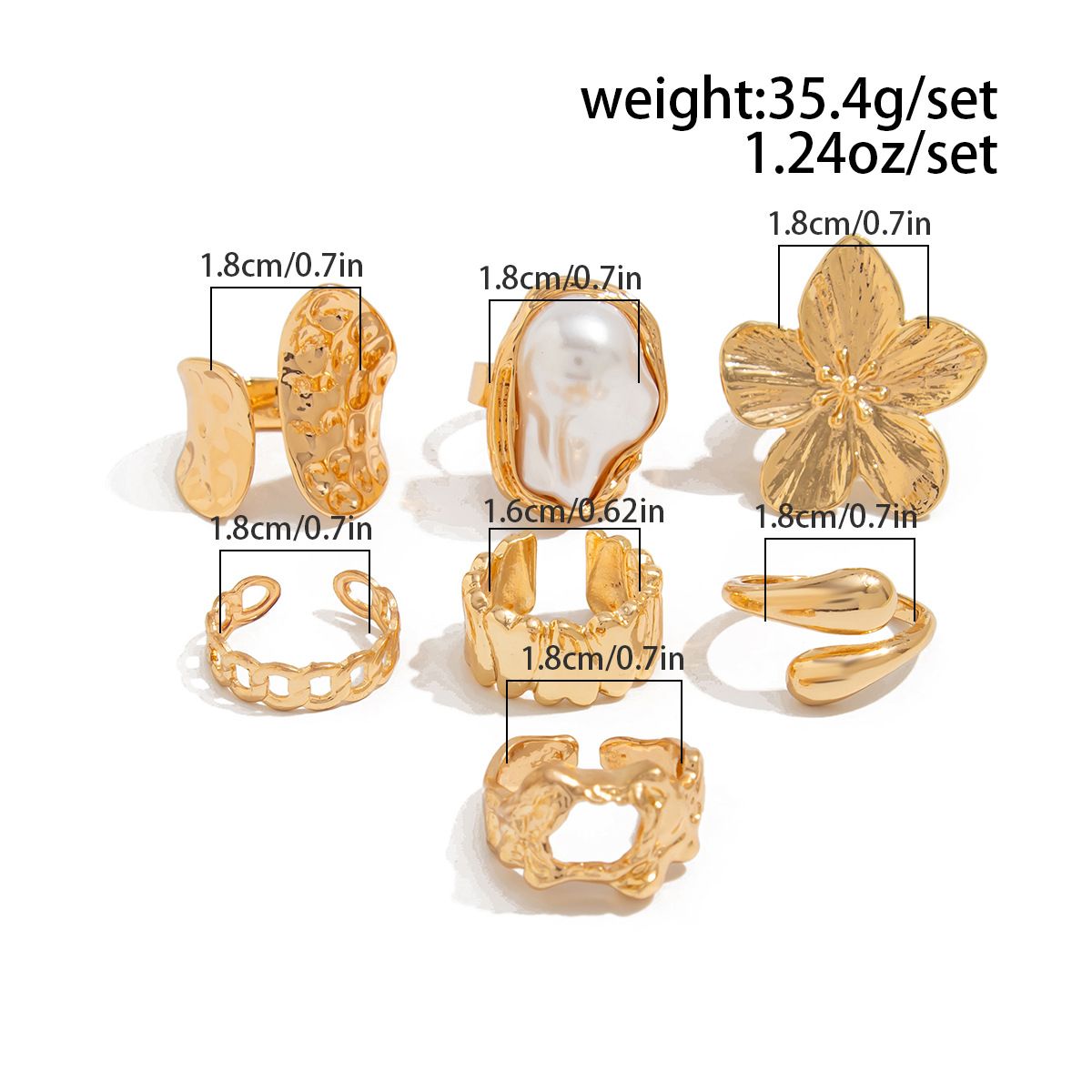 3 Colors Set of 7-Piece Liquid Lava Flower Stacking Open Rings with Imitation view 3
