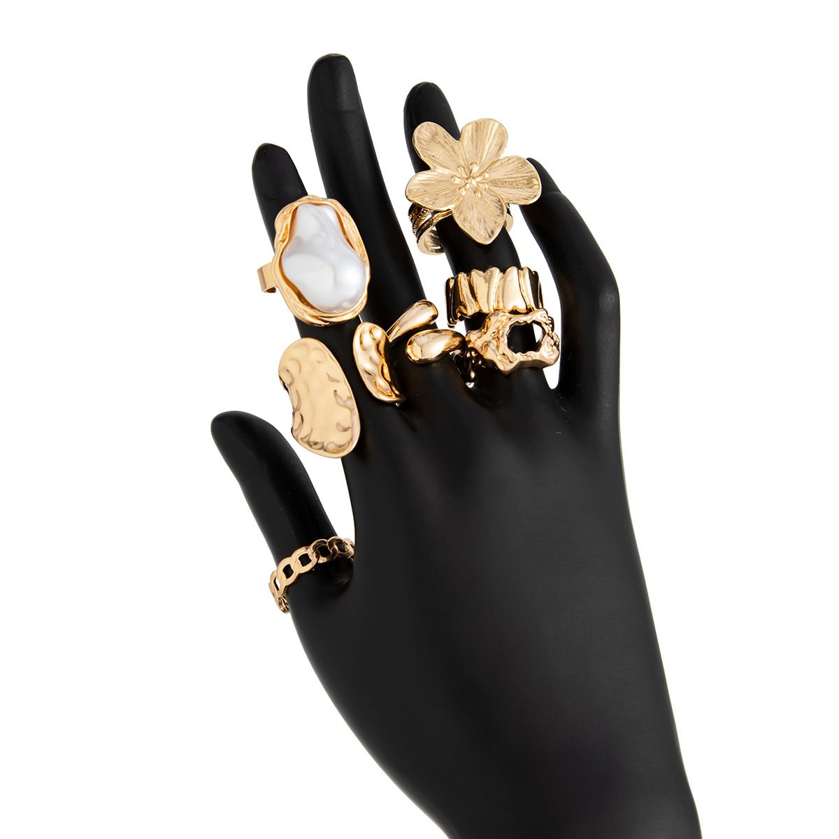 3 Colors Set of 7-Piece Liquid Lava Flower Stacking Open Rings with Imitation view 4