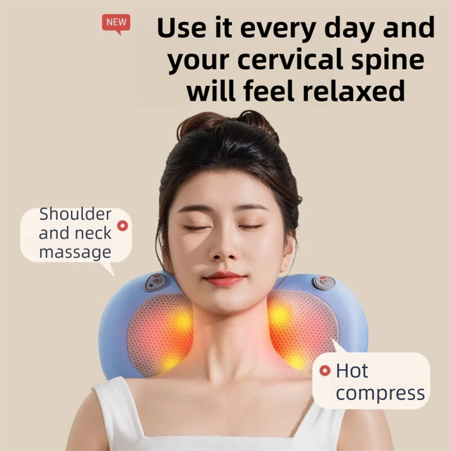 Grey Wireless Rechargeable Cervical & Lumbar Massager Pillow with 4 High/Low view 2