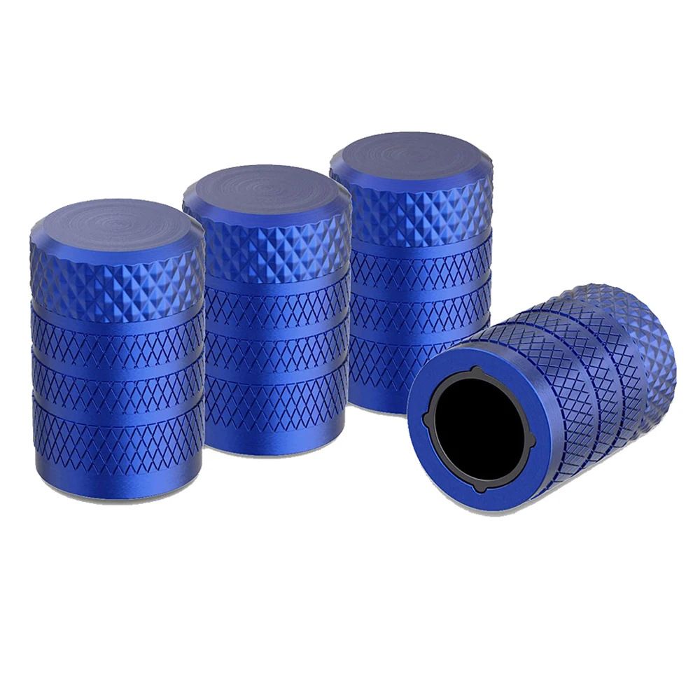 4-Pack Blue Aluminum Car Tyre Valve Stem Caps - Heavy Duty Dustproof Air Valve