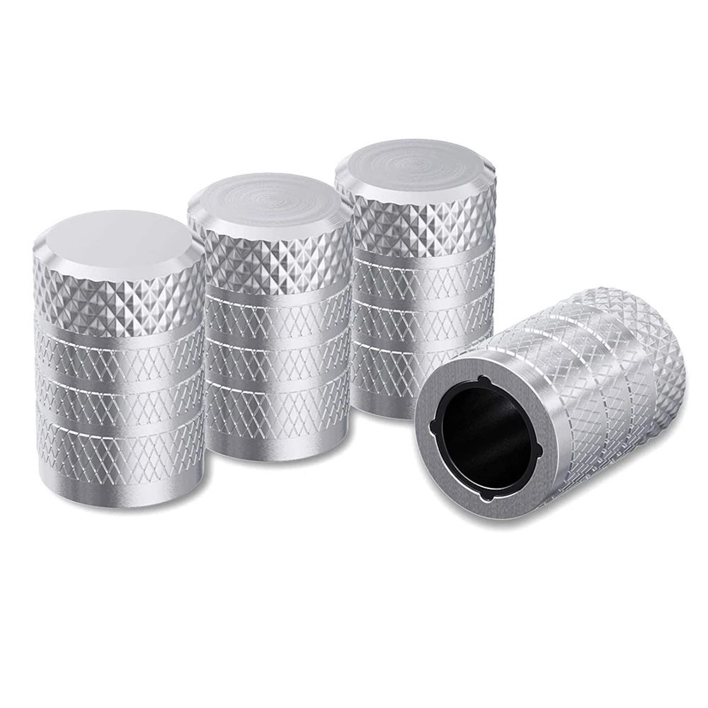 4-Pack Silver Aluminum Car Tyre Valve Stem Caps - Heavy Duty Dustproof Air